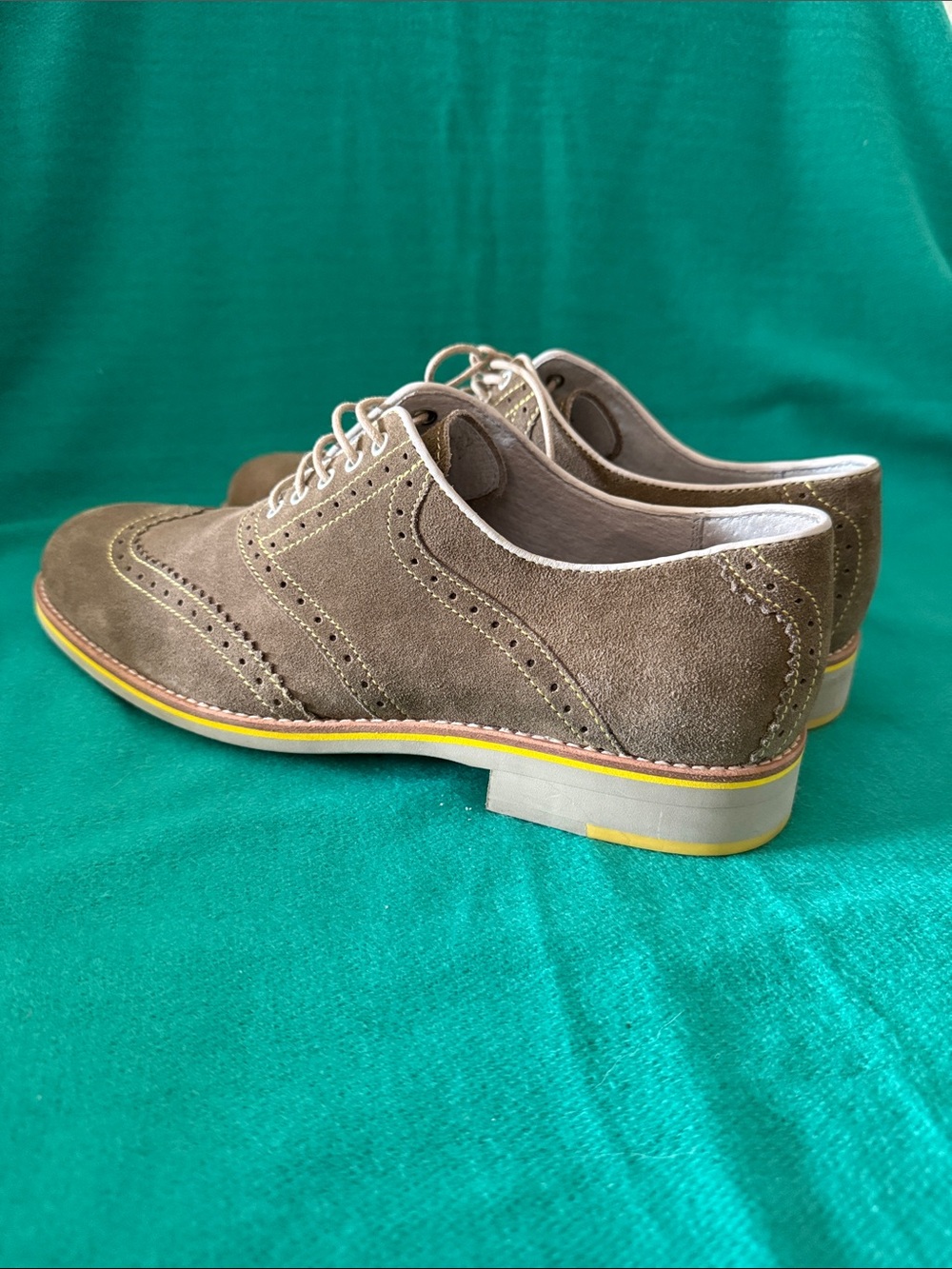 Johnston & Murphy Brown Suede Wingtip Oxfords with Yellow Accent
